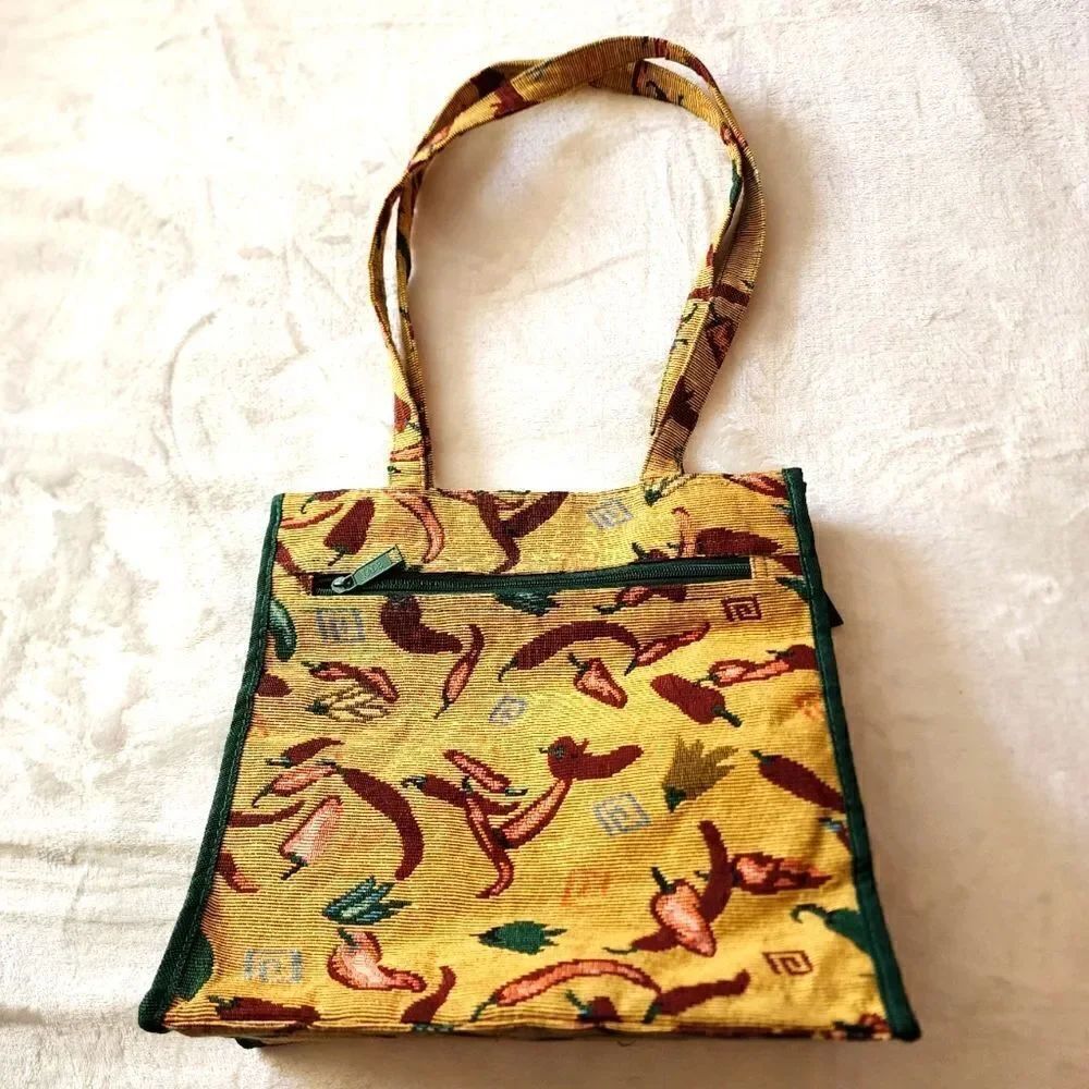 Jade Tapestry Chili Pepper Zippered Closure Tote Bag
